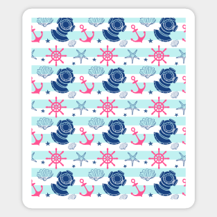 Nautical Wheel Anchor Pattern Pink Blue Aqua Sticker